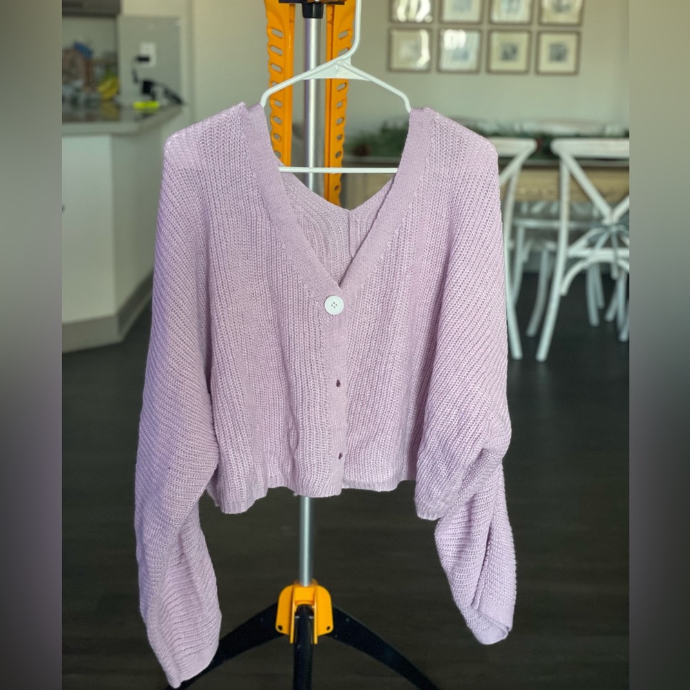 Cropped Purple Button Up Sweater